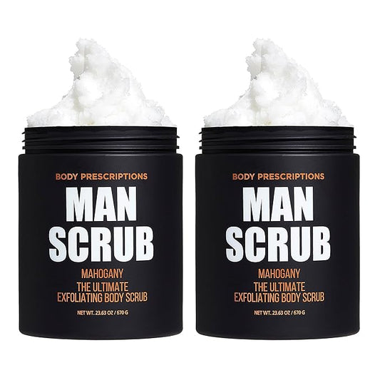 Body Prescriptions Men’s Exfoliating Body Scrub – Ultimate Skin Cleansing Wash in Jar with Twist-Top Lid, For All Skin Types, 21 Ounce (Pack of 2), Mahogany-Velvo Beauty