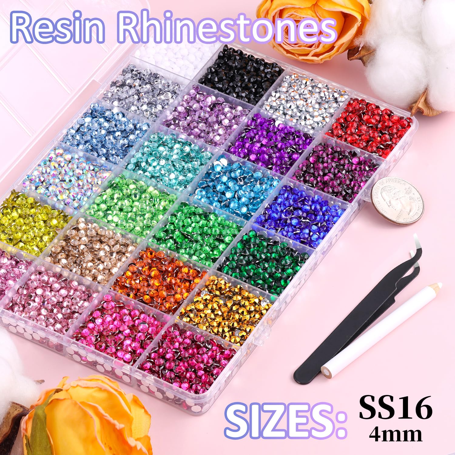 12600Pcs Resin Rhinestones for Crafting with Tweezers, Multicolor 4mm Bedazzling Crystal with 3Pcs 10ml B7000 Jewelry Glue for DIY Crafts Clothing Tumblers Shoes Fabric Nail Art-Velvo Beauty