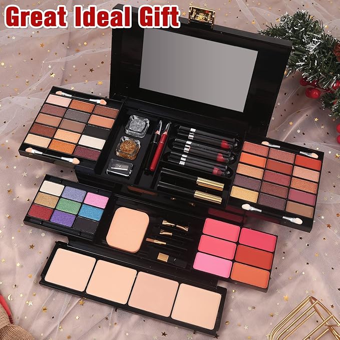Professional Makeup Kit for Women Girls Full Kit with Mirror 58 Colors All in One Make up Gift Set Included Eyeshadow,Compact Powder,Blusher,Lipstick,Eyebrow Pencil,Gitter Gel,Eyeliner,Mascara (Y)-Velvo Beauty