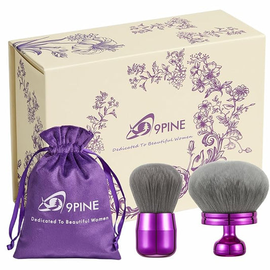 Extra Large Kabuki Brush Set for Body and Face Foundation & Makeup,Multi-functional,Mix bronze self-tanning applicator, wide round head, Great gift for women with Velvet bag(Purple 2pcs)-Velvo Beauty