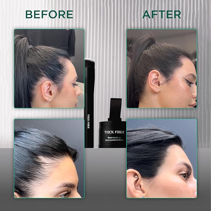 THICK FIBER Root Touch Up Powder, Cover Up Hairline for Thin- Water & Sweat Resistant Hair Loss Concealer Set with for Thinning Hair Women, Includes Brush (Grey)-Velvo Beauty