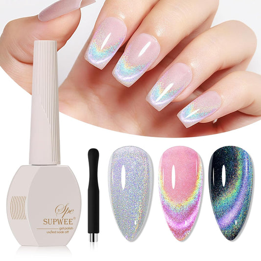 Rainbow Cat Eye Gel Polish - 15ml Holographic 9D Cat Eye with Magnetic Stick for a Glittery Iridescent Galaxy Effect Soak Off UV Lamp Perfect for Nail Art & DIY Manicures at Home-Velvo Beauty
