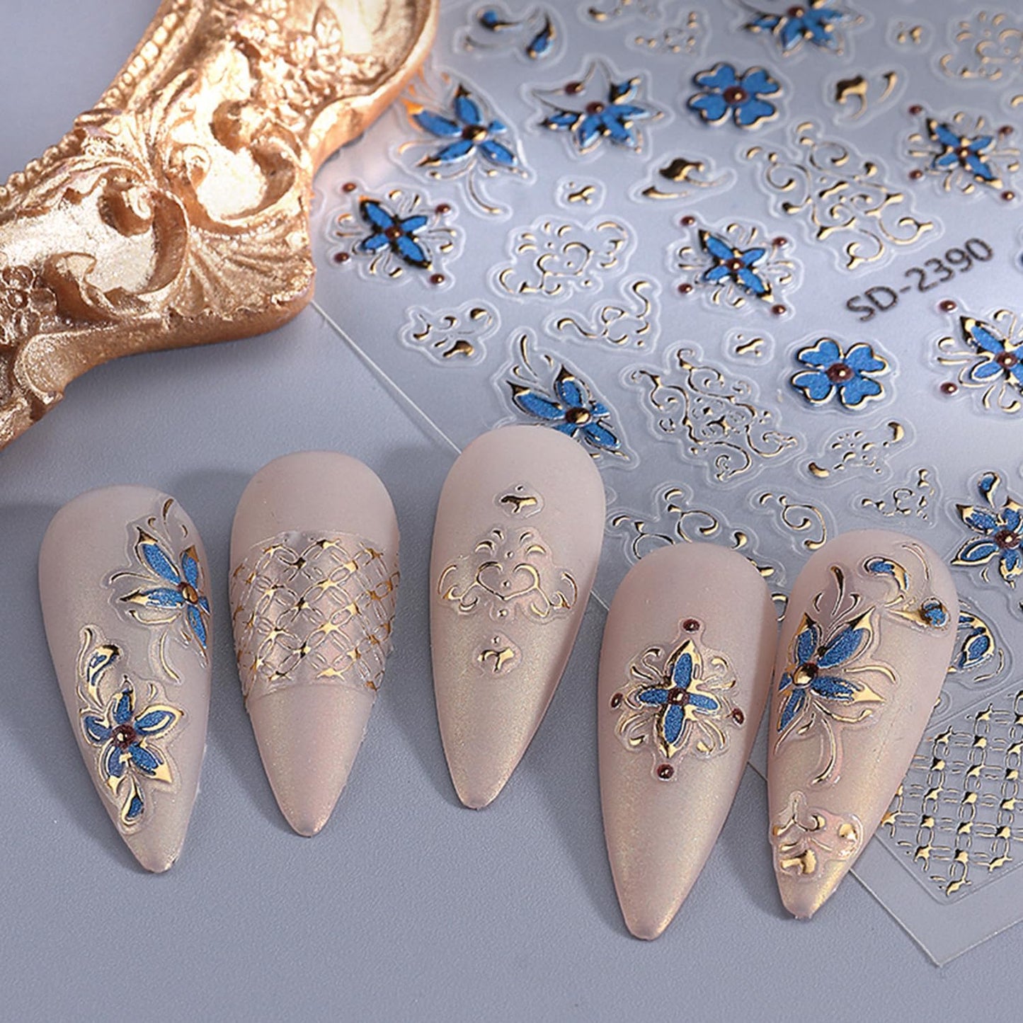 5 Sheets Bohemian Style Nails Art Stickers 3D Self-Adhesive Relief Nails Stickers Stars Moon Sun Golden Butterfly Flower Nail Decal Supplies Women's DIY Bohemian Nail Art Decoration-Velvo Beauty