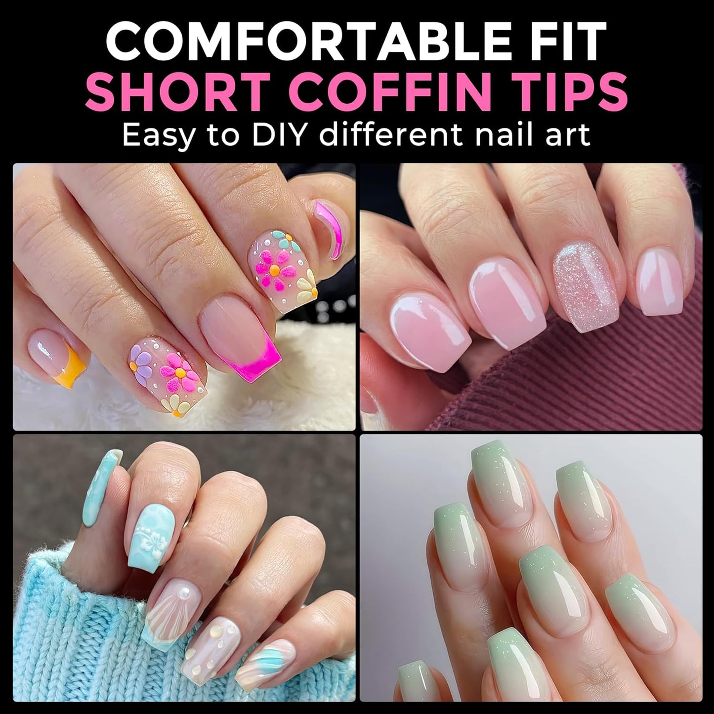 UNA GELLA Short Coffin Nail Tips: 216pcs Short Coffin Press on Nails Pre-shape Gel Nail Tips for Full Cover Acrylic Nails False Nails For Nail Extension Home DIY Salon 12 Sizes Gelly Tips-Velvo Beauty