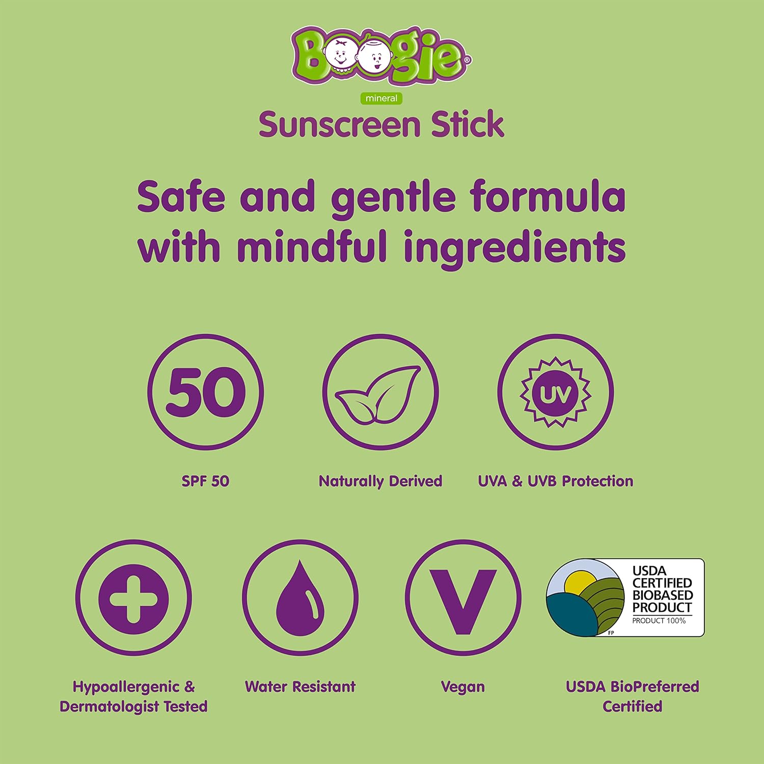 Baby Sunscreen Stick by Boogie Block, Mineral Sunscreen SPF 50, FSA/HSA Eligible, Travel Size Sunblock for Kids, Zinc Oxide, Water Resistant, Vegan, Fragrance Free Pack of 2-Velvo Beauty