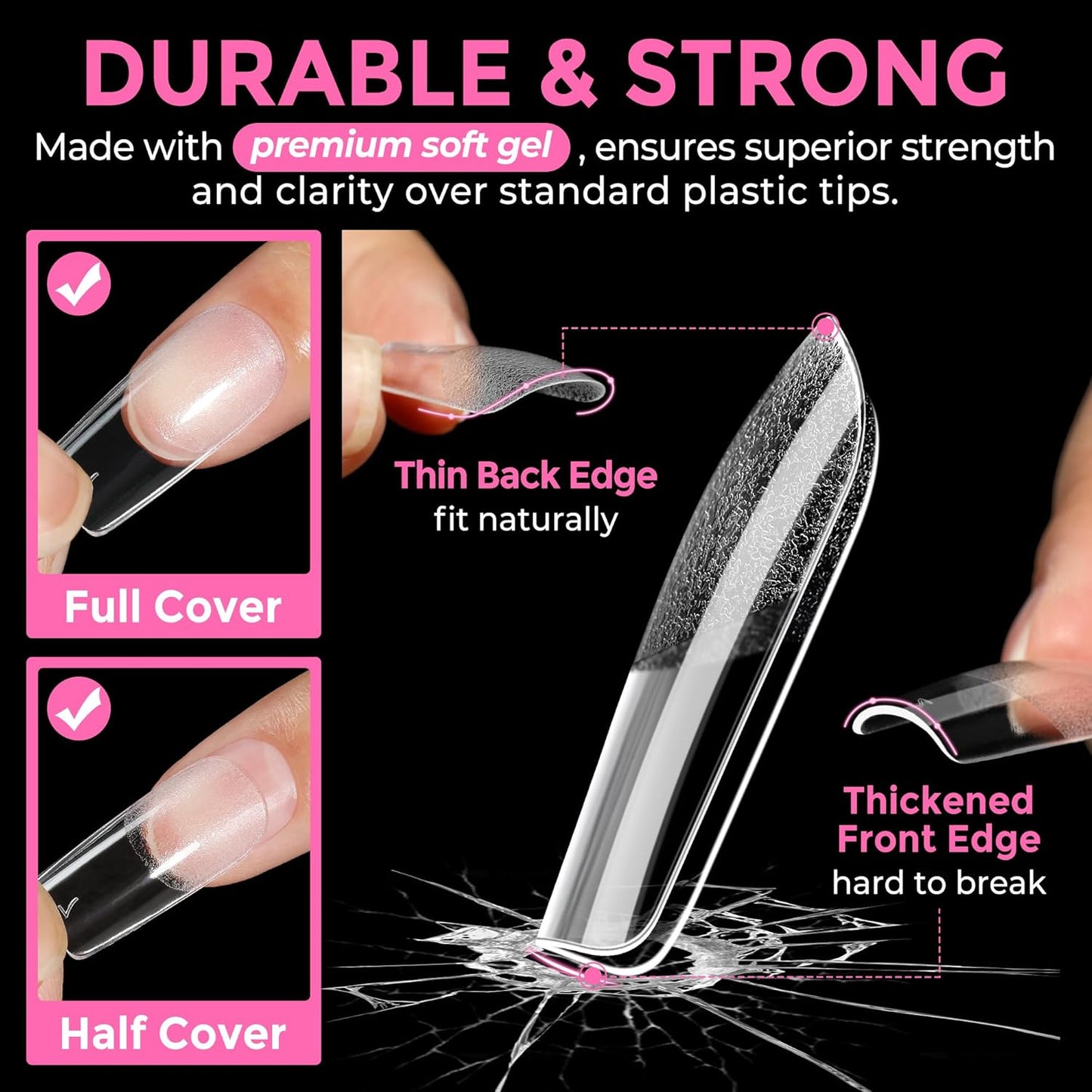 UNA GELLA Medium Square Nail Tips: 216pcs Square Press on Nails Pre-shape Clear Nails Tips for Full Cover Acrylic French False Nails For Nail Extension, Home DIY Nail Salon 12 Sizes False Tips-Velvo Beauty
