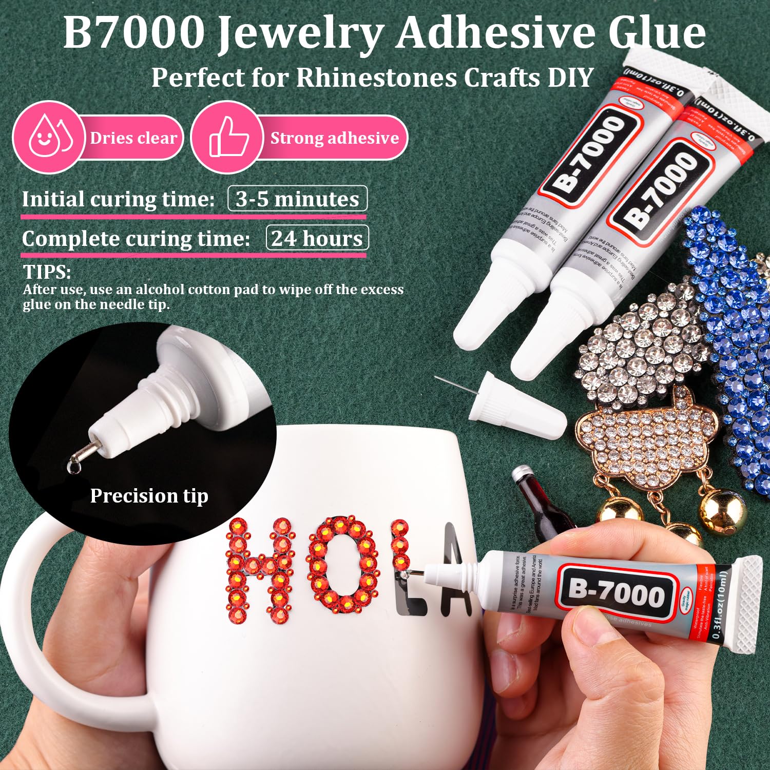 Resin Rhinestones for Crafting with B7000 Jewelry Glue, 2 Boxes Red Zircon Flatback Crystals with 3Pcs 10ml Glue for Bedazzling Crafts DIY Nail Art Makeup, Gems for Clothing Shoes-Velvo Beauty