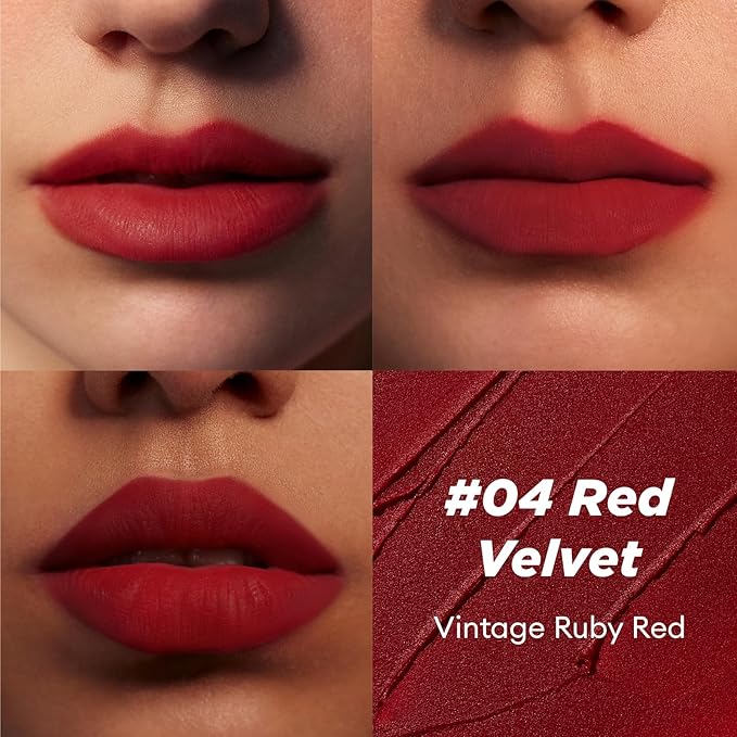ITY Velvet Matte Finish Lip Stain-Mousse Textured Pudding Pot Lip Clay, Red Shade, Dual-Use as Lipstick and Blush, Conceals Lip Lines, Rich Pigment, 0.21 oz (6g) in Red Velvet-Velvo Beauty