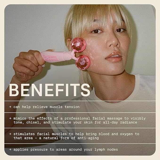 The Skinny Confidential Face Roller - Pink Balls Eye & Facial Roller Massager - Face Massage Tools Skincare for Wrinkles & Fine Lines, Sculpt, Contour, Tighten & De-Puff Skin-Velvo Beauty
