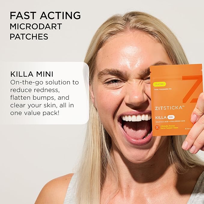 ZitSticka Killa Mini Acne Patches for Face - World's Most Potent Pimple Patch with Fast-Acting Microdarts - Starts Working within 2 Hours for Deep, Early-Stage Zits - 8 Count-Velvo Beauty