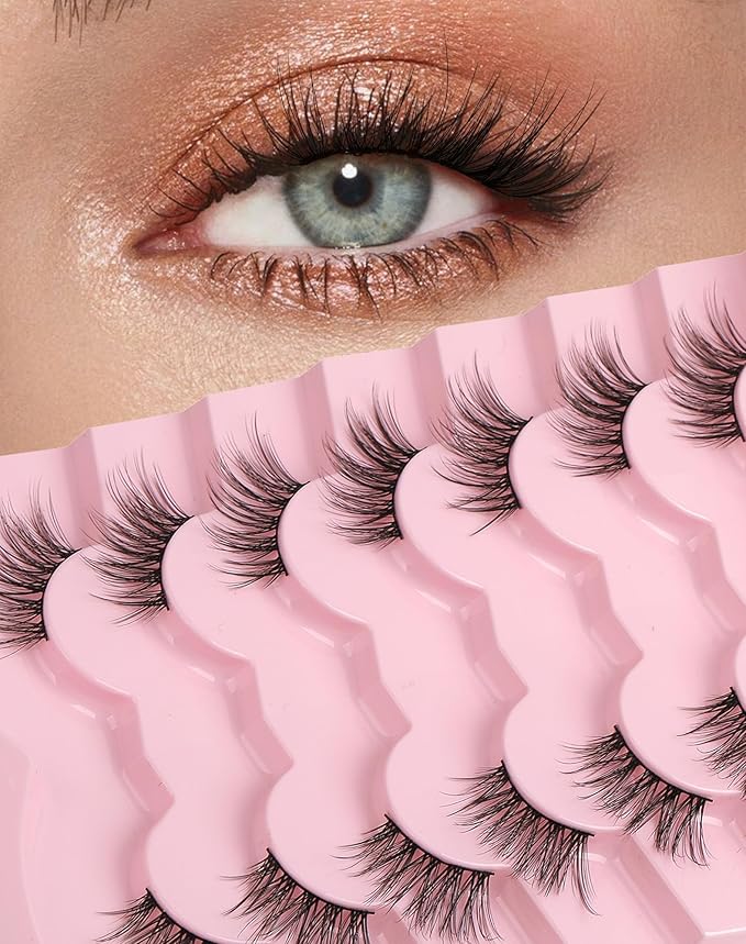 Half Lashes Natural Eyelashes 3/4 Wispy Lashes Natural Look Cat Eyelash False Corner Lash Long Strip Fluffy Pack 7 Pairs 16MM D18-Velvo Beauty