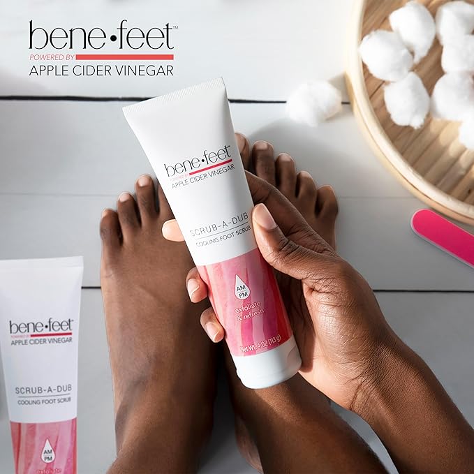 Benefeet Scrub-A-Dub Cooling Foot Scrub - Exfoliates + Refreshes Dry + Dull Skin, Get Smoother Skin from Heel to Toe, Made w/Vitamin E, Apple Cider Vinegar, Walnut Shell + Apricot Seed, 4 oz (2 Pack)-Velvo Beauty