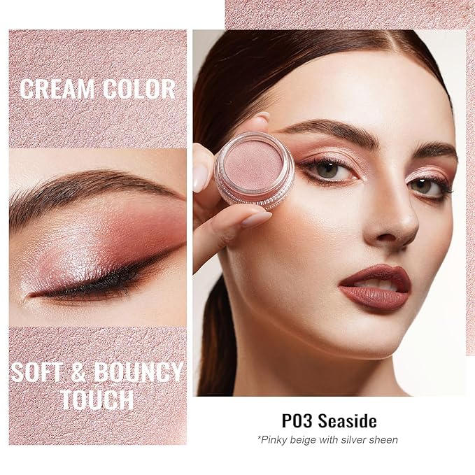 Oulac Nude Pearl Cream Eyeshadow also for Highlighter Shimmer Eye Shadow Waterproof&Long Lasting with Moisturizing Formula Blendable Shimmer Eye Make-up,Vegan & Cruelty-Free,6g, P03-Velvo Beauty
