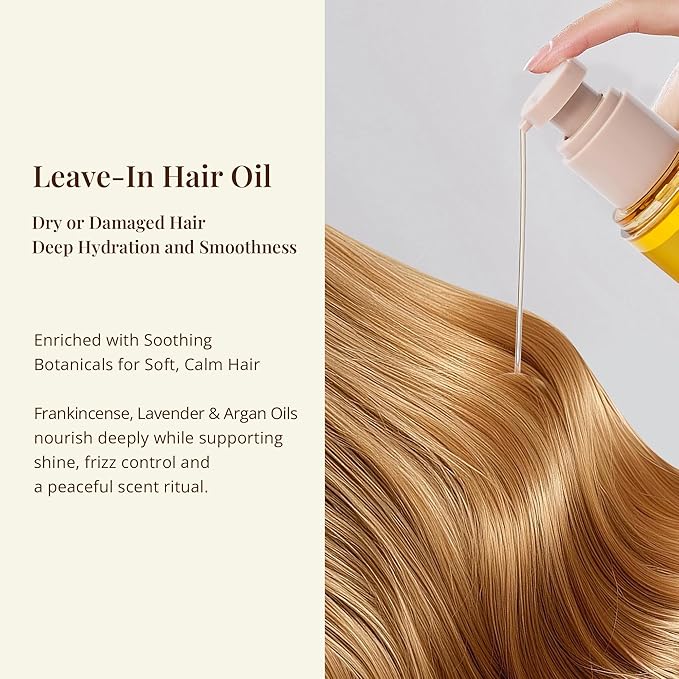 Leave-In Hair Oil with Frankincense & Lavender – Natural Essential Oil Aroma, Deep Nourishment & Frizz Control for Dry, Damaged Hair – Lightweight No-Rinse Oil, 3.4 fl oz (100ml)-Velvo Beauty