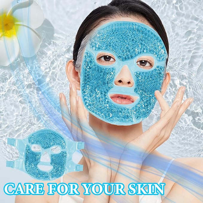 Cold Face Eye Mask Ice Pack for Dark Circles,Puffiness,Face SPA,Headaches,Pressure,Cooling Face Masks for Women Sleeping,Migraines Relief,Skin Care Gel Beads Hot Cold Use Ice Facial Mask-Velvo Beauty