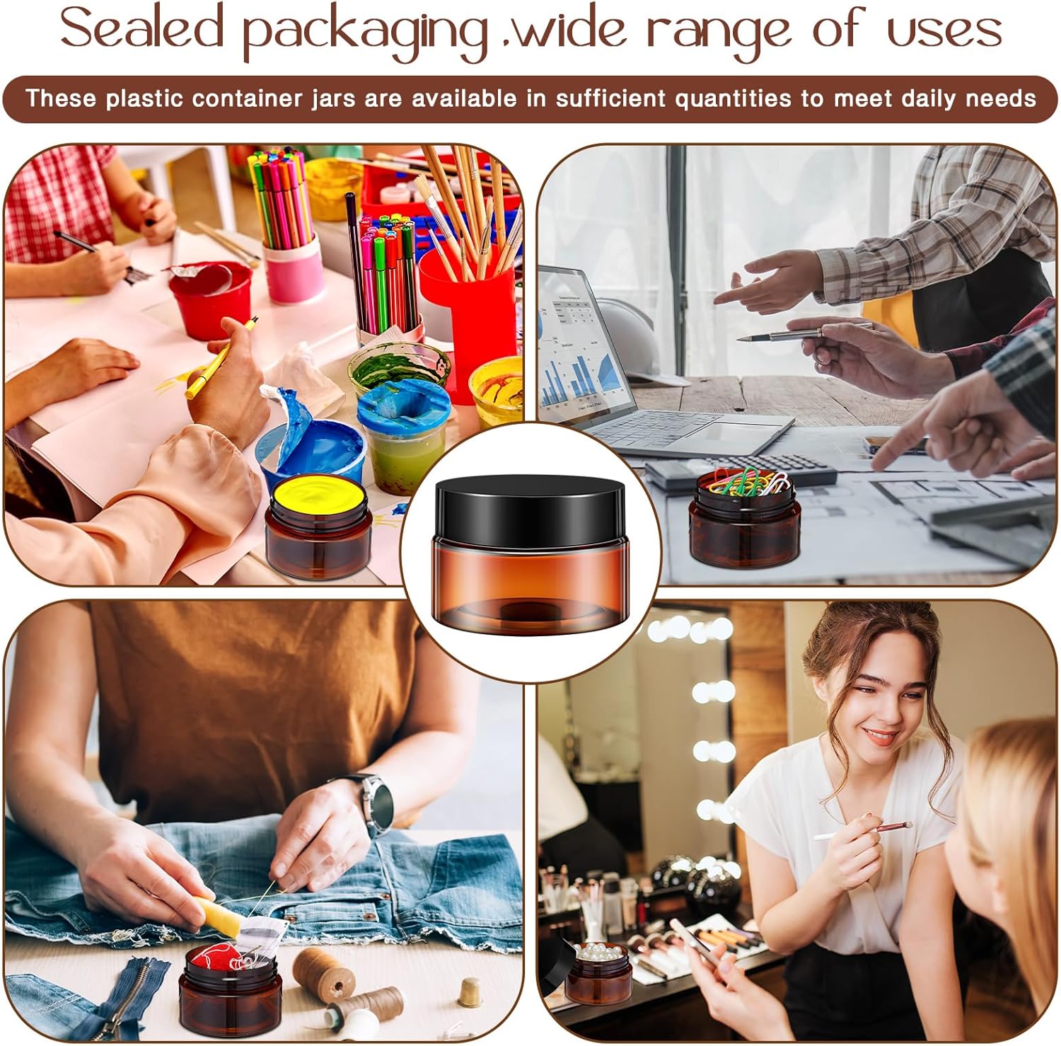 SATINIOR 100 Pcs Plastic Jars with Lids Small Containers Lids Wide Mouth Small Plastic Containers for Lotion Cream Rhinestones Body Butters Travel Storage(1 oz,Amber)-Velvo Beauty