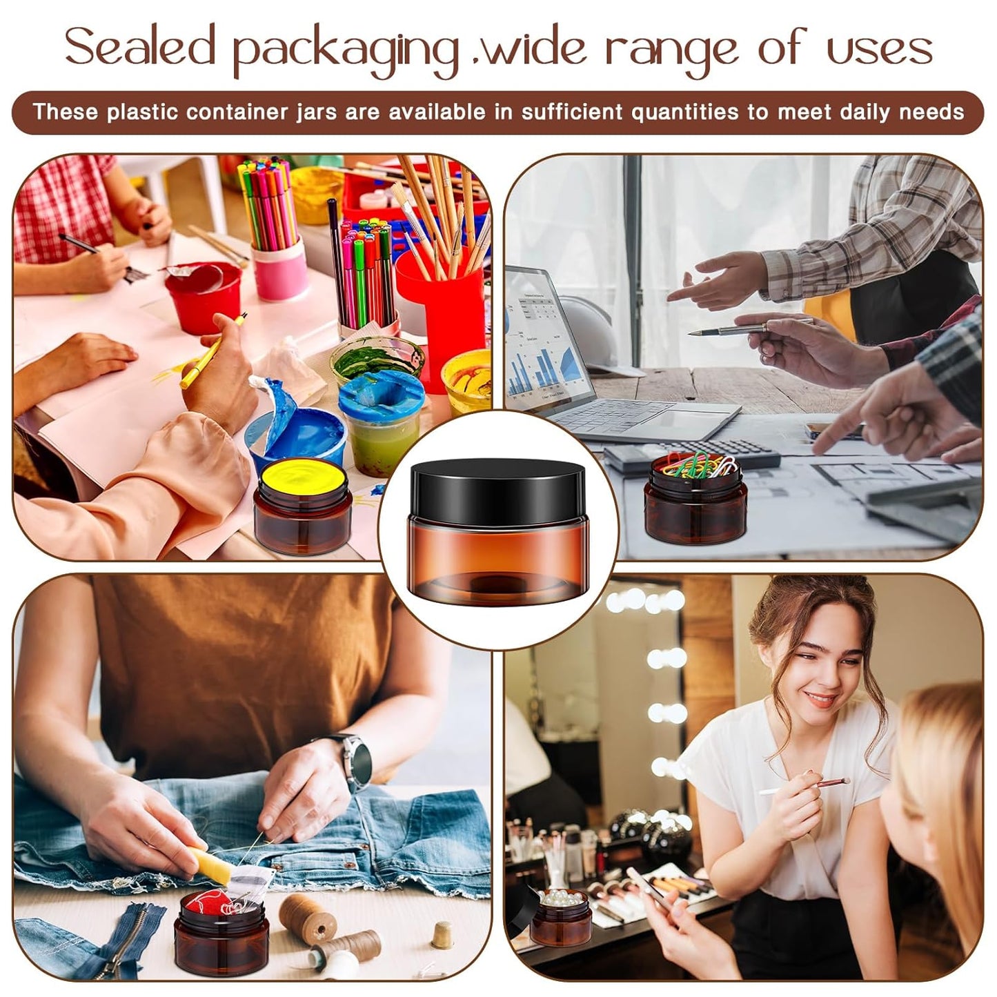 200 Pcs 1 oz Empty Bulk Plastic Container Jars with Lid Leak Proof Round Plastic Jars Small Cosmetic Travel Containers for Storage Makeup Creams Lotion Ointments, Amber-Velvo Beauty