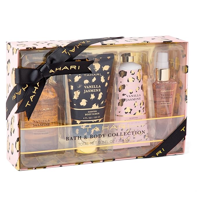 Tahari Spa Gift Set for Women, Vanilla Jasmine Spa Set, Bath Kit for Women Gift Set Includes Body Lotion, Body Wash, Hand Cream, Lotion Gift Set for Women, Birthday Gifts For Women - (Leopard)-Velvo Beauty