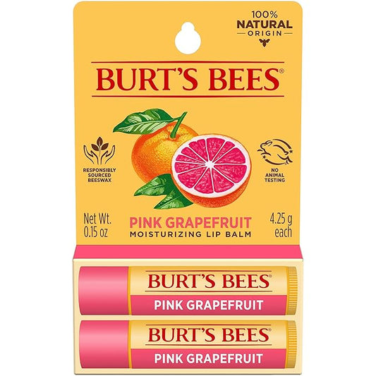 Burt's Bees Lip Balm - Pink Grapefruit, Lip Moisturizer With Responsibly Sourced Beeswax, Tint-Free, Natural Origin Conditioning Lip Treatment, 2 Tubes, 0.15 oz.-Velvo Beauty