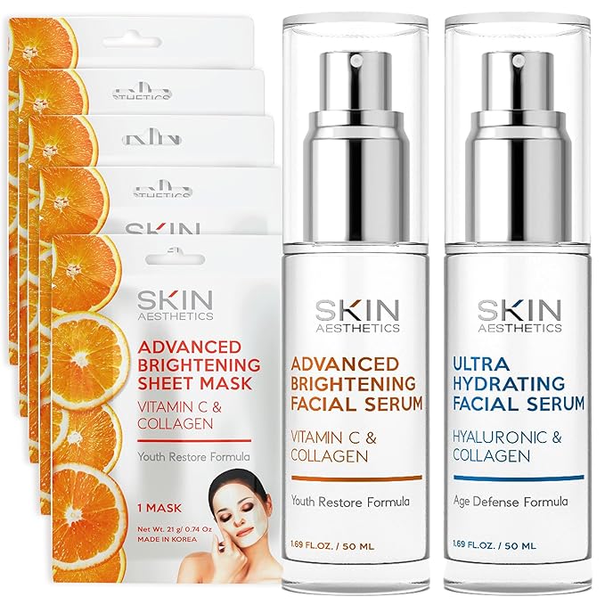 Serum & Face Mask Set, Vitamin C & Collagen & Hyaluronic Acid Value Set - Anti-Aging, Hydrating - Clean Beauty Ingredients, Cruelty-Free Korean Skin Care - Set of 3-Velvo Beauty