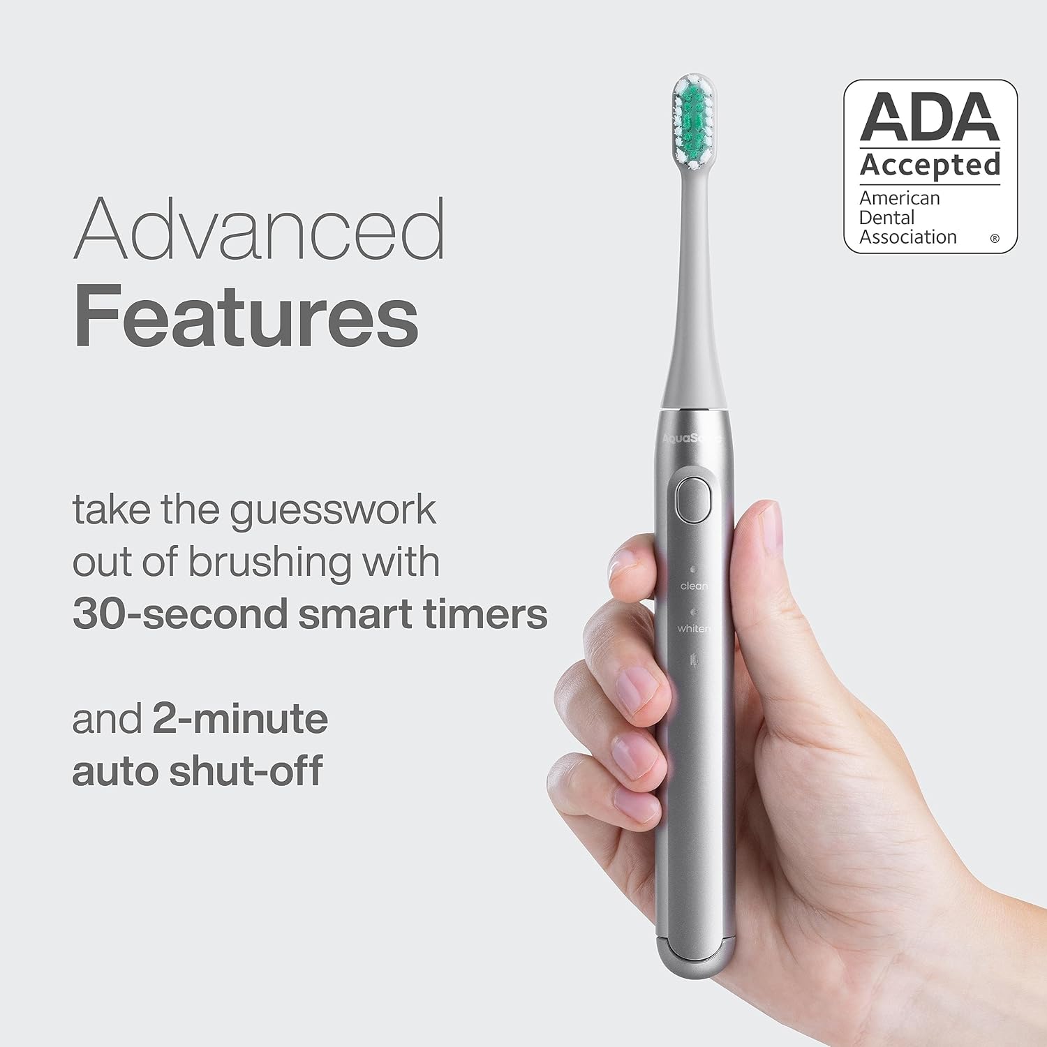 Aquasonic Icon ADA-Accepted Rechargeable Toothbrush | Magnetic Holder & Slim Travel Case | 2 Brushing Modes & Smart Timers | Gentle Micro-Vibrations (Stone)-Velvo Beauty