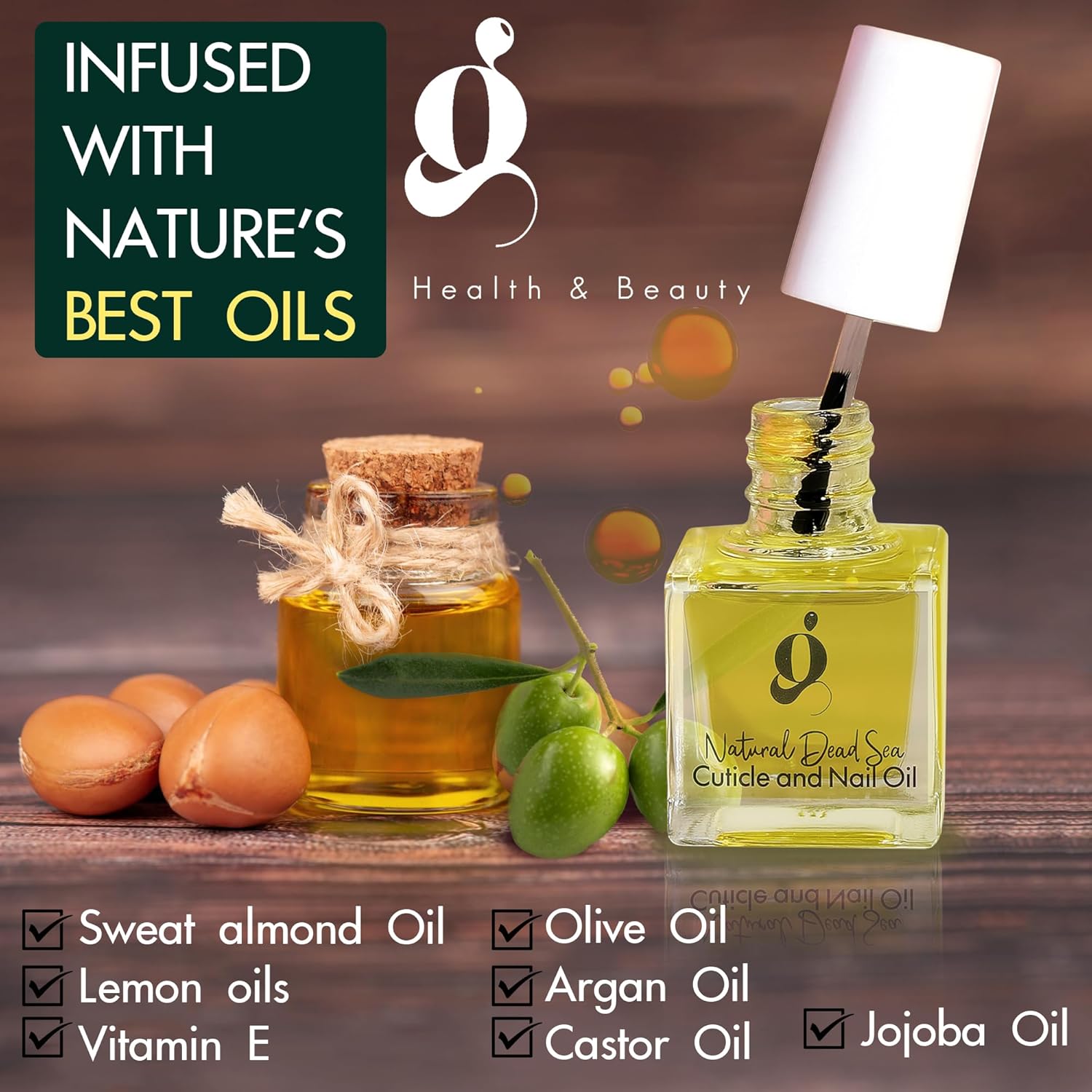 Dead Sea Cuticle & Nail Oil (5ML) | Strengthens, Moisturizes & Conditions with Sweet Almond, Olive, Jojoba, Castor, Argan Oils, Lemon Essential Oil, Vitamin E & Dead Sea Salt-Velvo Beauty