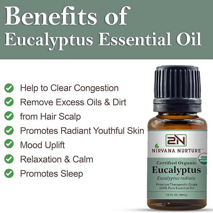 Eucalyptus Essential Oil USDA Certified Organic 100% Pure Premium Therapeutic Grade, Undiluted - Aromatherapy Diffuser for Calm and Relaxation, Skin Care, Hair Care-Velvo Beauty