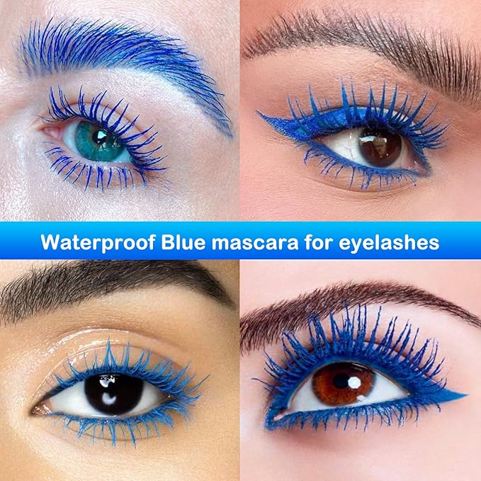 Maydear Blue Waterproof Mascara for Eyelashes - Long Lasting Smudgeproof Color for Women, Fast Dry Lengthening Eye Makeup for Party and Stage Use-Velvo Beauty