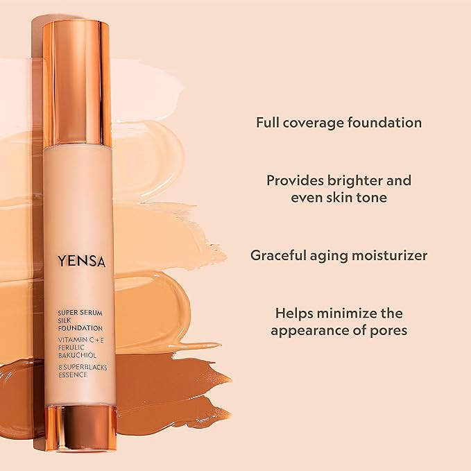 YENSA Super Silk Foundation - Full Coverage, Age-defying complex of Vitamin C, E, Ferulic, and Bakuchiol Oil (Light 2) 1.0 fl oz-Velvo Beauty