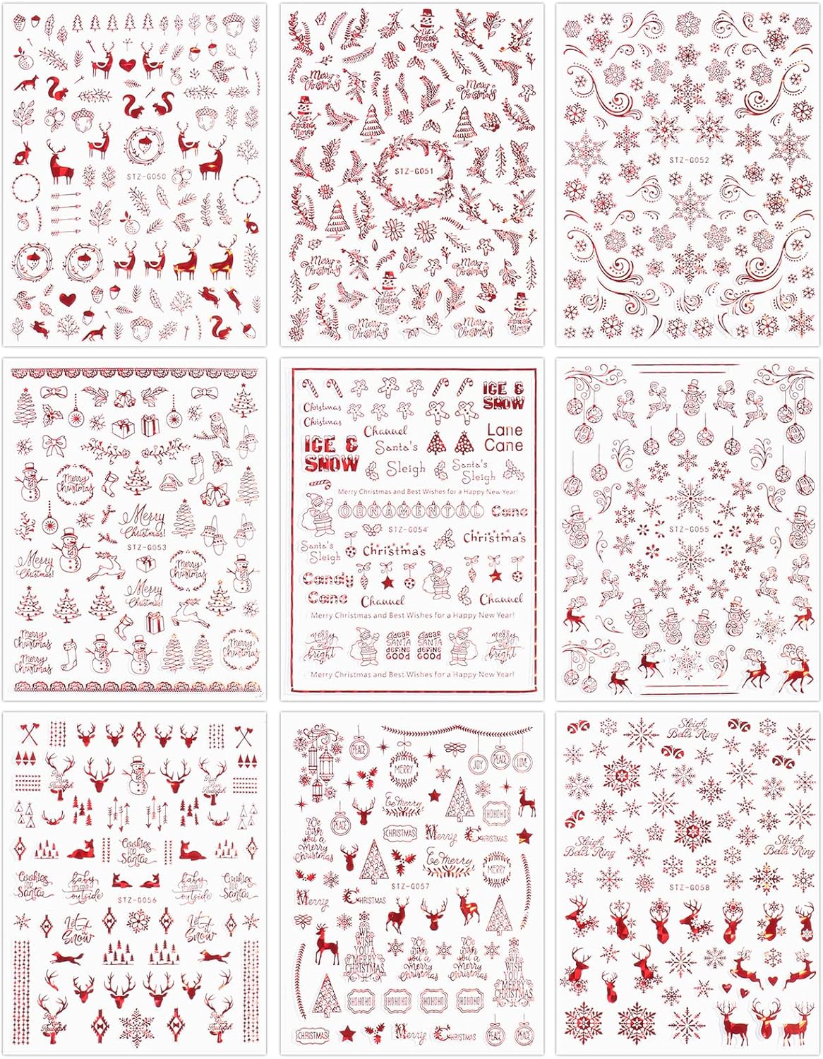 9 Sheets Christmas Nail Art Stickers Decals Self-Adhesive Pegatinas Uñas Navidad Holiday Red Xmas Snowflake Winter Nail Supplies Nail Art Design Decoration Accessories-Velvo Beauty