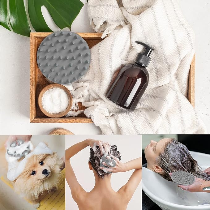 Scalp Massager Shampoo Brush, Wet & Dry Manual Scalp Care Head Scrubber Hair Washing, Soft Silicone Bristles, for Hair Growth, Dandruff Removal, Comfortable for All Hair Types (Dark Green+Gray)-Velvo Beauty
