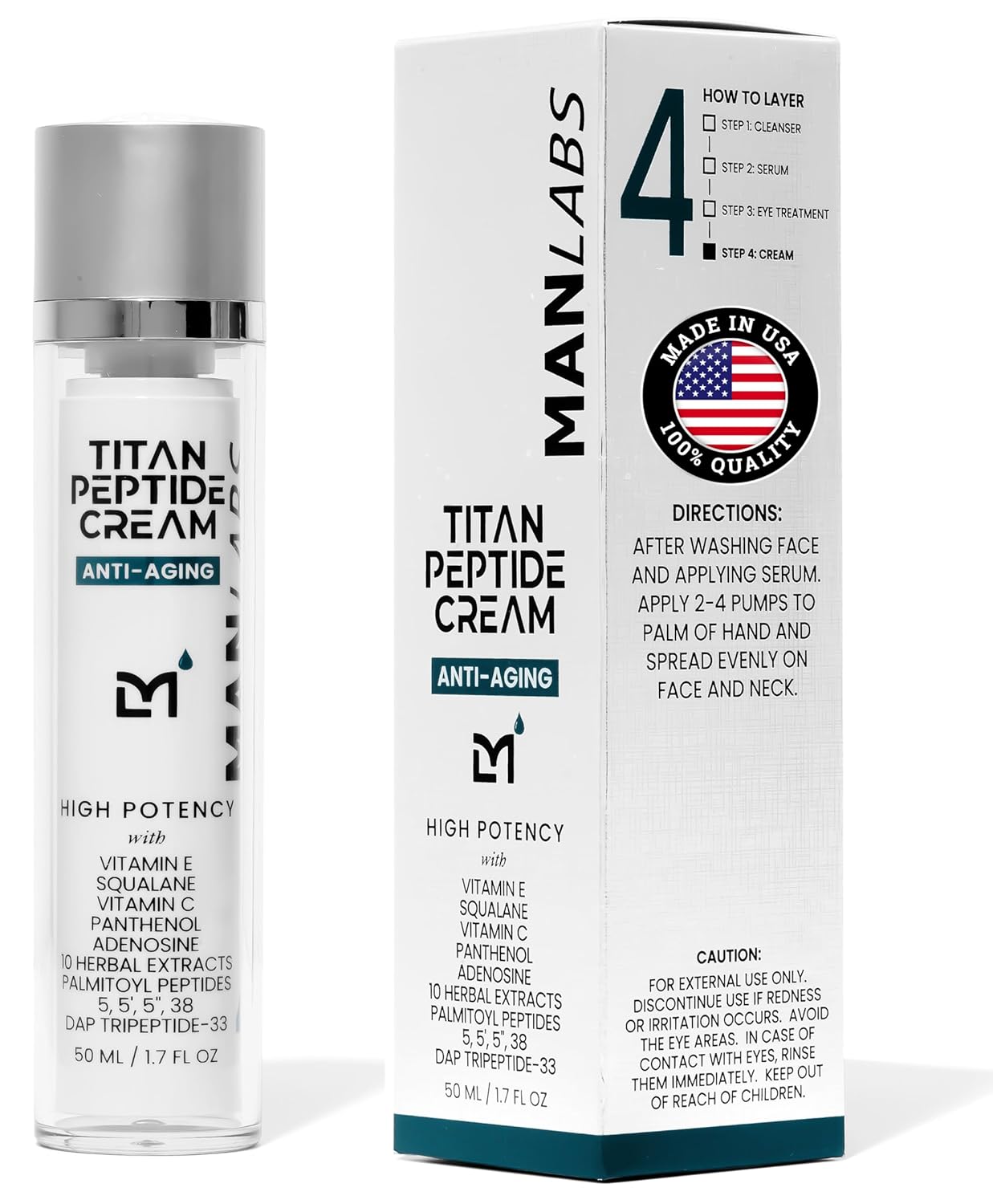 Titan Peptide Anti-Aging Mens Face Cream – Mens Face Moisturizer – For Men, Face Lotion – Men, Skin Care – Tighten, Firm, Revitalize – Peptides, Vitamin C & E, Squalane – All Skin – Unscented-Velvo Beauty