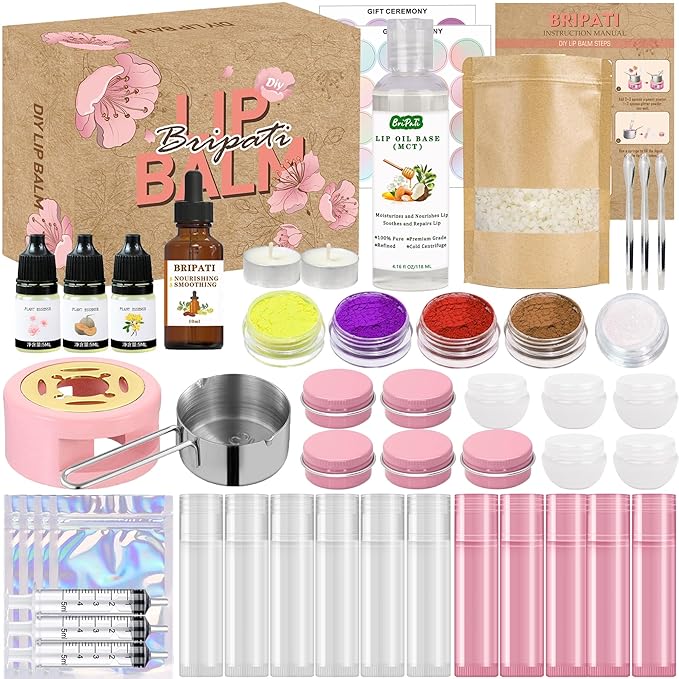 Lip Balm Making Kit - DIY Lip Gloss Kit to Make Your Own Lip Balm with Natural Beeswax, Lip Base Oil, Essential Oil, Tubes, Jars Lip Balm Craft Kit For Adults Girls Moisturizing Lip Care Kit-Velvo Beauty