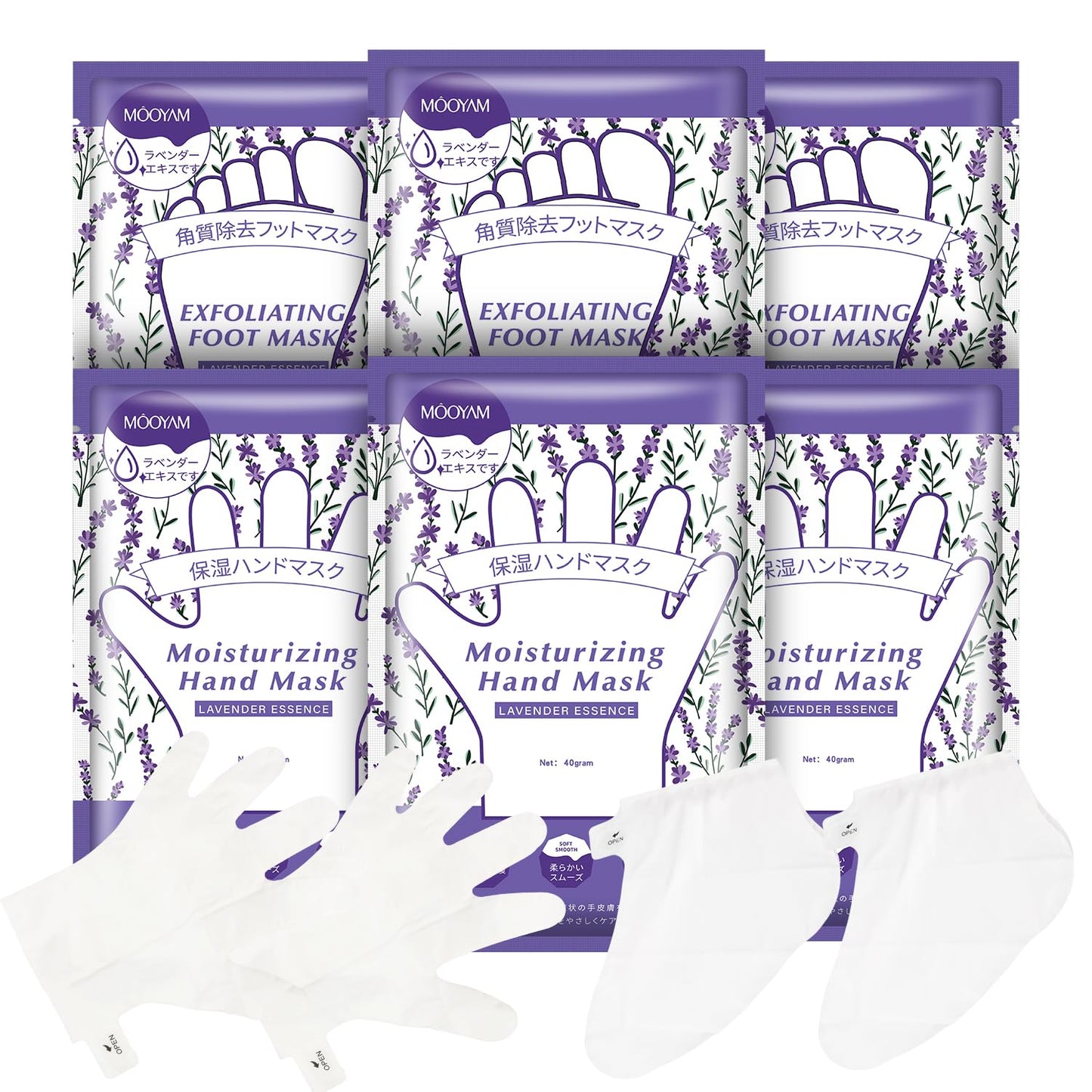 Hydrating Hand Foot Masks Set,3 Pack Glove Mask for Dry Hand,Exofliating 3 Pack Socks Maskfor Peeling Away Dead Skin Calluses（Lavender）-Velvo Beauty