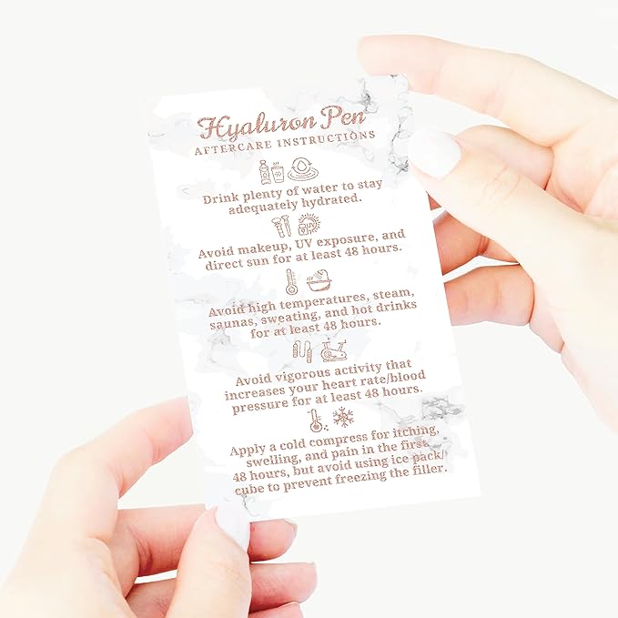 100 Pack - Premium Hyaluron Pen Lip Filler Aftercare Instructions Card 2 x 3.5" Accessories Supplies Kit Care - HP21A100_N-Velvo Beauty
