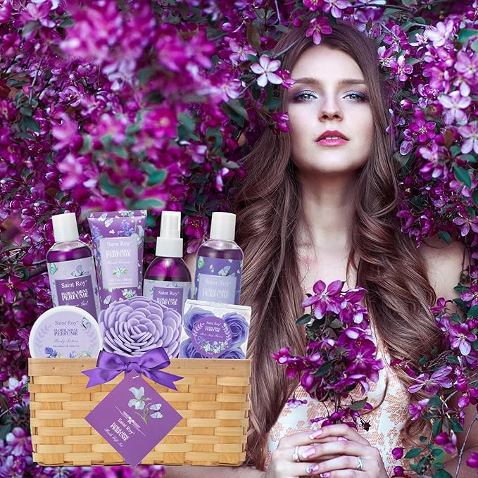 Mother's Day Gifts for Mom Gift Basket for Women, Luxury 11Pcs Floral Perfume Scents Bath and Body Home Spa Gift Kit with Bubble Bath, Body Lotion, Self Care Gifts Basket for Her, Birthday Gifts-Velvo Beauty