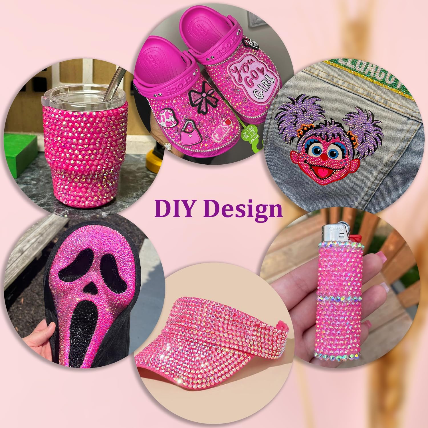 30000Pcs Resin Rhinestones for Bedazzling with Tweezers, Hot Pink AB Rhinestones for Crafting with B7000 Jewelry Glue for DIY Crafts Clothing Tumblers Shoes Fabric Nail Art-Velvo Beauty