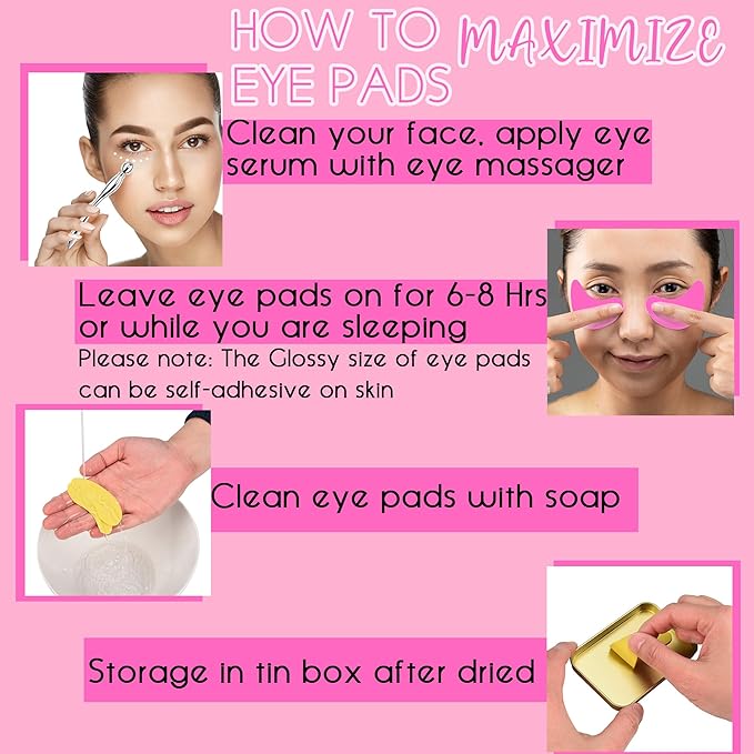 CCbeauty Reusable Under Eye Patches + Eye Cream Applicator Value Set | 100% Silicone Eye Gel Pads | Boost Hydration | Minimize Fine Lines + Wrinkles + Dark Circles | Storage Tin Included | Mango-Velvo Beauty