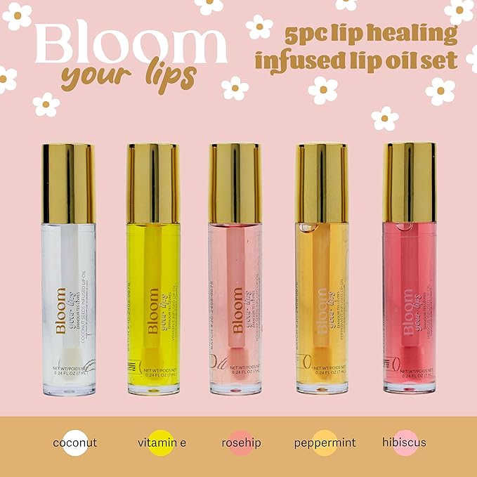 Expressions 5pc Lip Oil Set - Bloom Your Lips Style Essentials Lip Oils, Lip Healing Lip Oil Collection with Precision Applicator Wand | Moisturizing for Everyday Lip Care and Lip Repair (DAISY)-Velvo Beauty