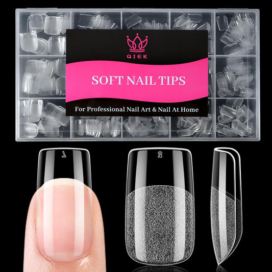 Short Square False Nail Tips, 15 Sizes 510 PCS Clear French Press On Fake Nail Soft Pre-shaped Half Matte Full Cover Gel Nail Tips Extensions Thick Long Lasting for DIY Beginners & Salon Manicure-Velvo Beauty