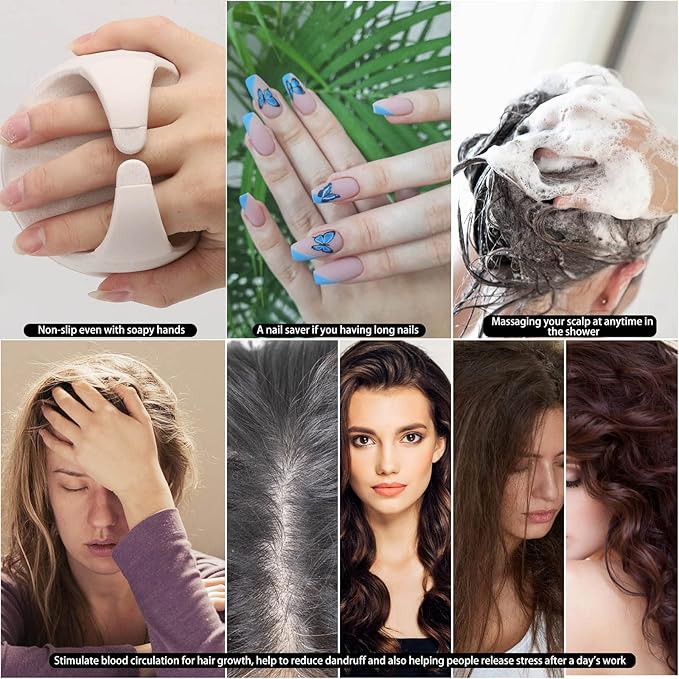 Hair Scalp Massager Shampoo Brush Hair Scrubber Washing Brush Silicone Scalp Exfoliator for Dandruff Removal- Beige-Velvo Beauty