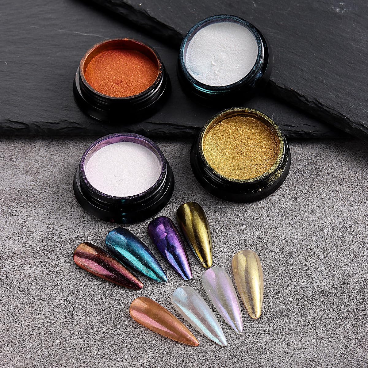 16 Colors Chrome Nail Powder Set, Metallic Mirror Effect Holographic Aurora Chameleon Pigment Glitter for Gel Polish Manicure Nail Art Decorations-Velvo Beauty