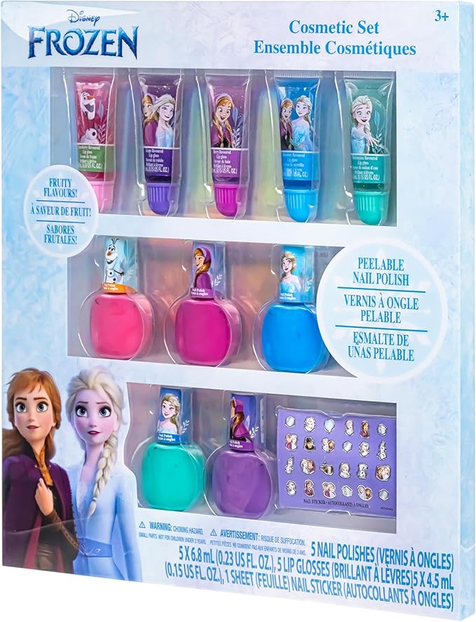 Disney Frozen 2 - Townley Girl Super Sparkly Cosmetic Makeup Set for Girls with Lip Gloss Nail Polish Nail Stickers - 11 Pcs|Perfect for Parties Sleepovers Makeovers| Birthday Gift for Girls 3 Yrs+-Velvo Beauty