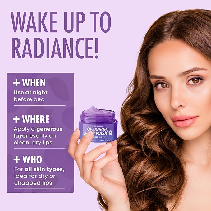 Berries & Fig Lip Mask - Dermatologist Tested, Anti-Aging, Korean Skin Care, Deep Hydration, Overnight Lip Repair - Non- GMO, Vegan, Clean Beauty, 95% Natural, Cruelty-Free - 1 Pack-Velvo Beauty