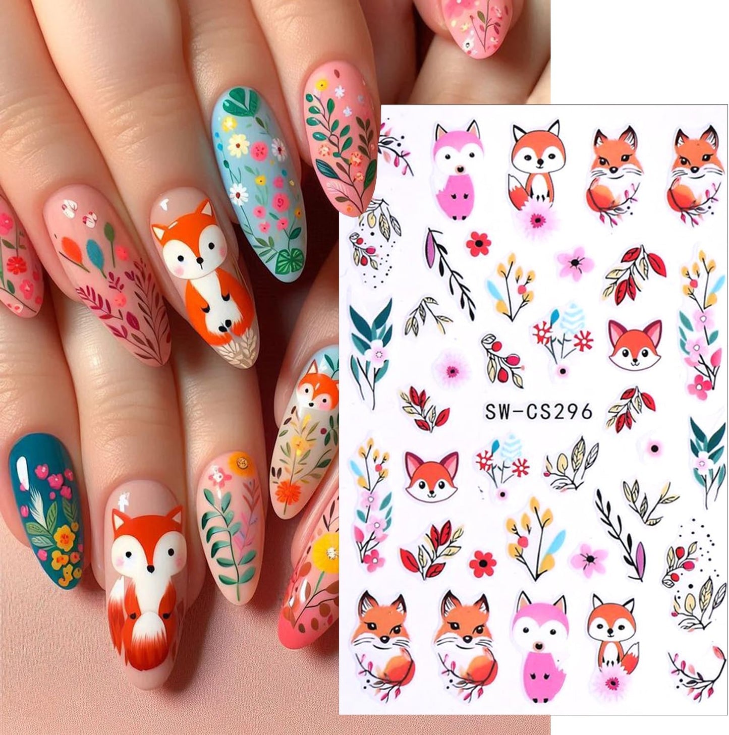 4pcs Fall Nail Stickers for Nail Art, 3D Autumn Fox Leaves Flowers Nail Decals Thanksgiving Leaf Pattern 3D Self-Adhesive Nails Sliders Fall Sticker for Nails Decoration DIY Manicure Accessories-Velvo Beauty