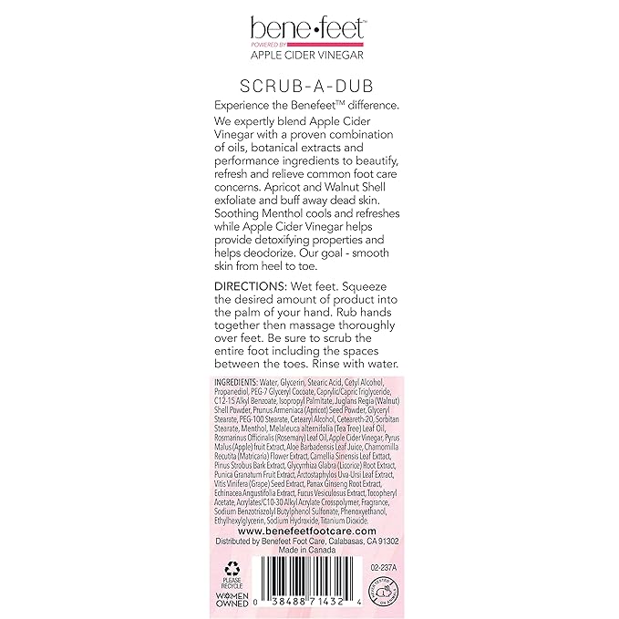 Benefeet Scrub-A-Dub Cooling Foot Scrub - Exfoliates + Refreshes Dry + Dull Skin, Get Smoother Skin from Heel to Toe, Made w/Vitamin E, Apple Cider Vinegar, Walnut Shell + Apricot Seed, 4 oz (1 Pack)-Velvo Beauty