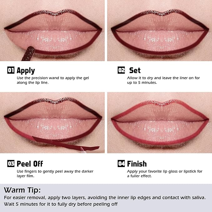 KIMUSE Peel Off Lip Liner Stain, Long Lasting Lip Tint Stain Peel Off, Waterproof, Transfer-Proof, Highly Pigmented Color Peel Off Lip Stain Liner, Matte Finish-Velvo Beauty