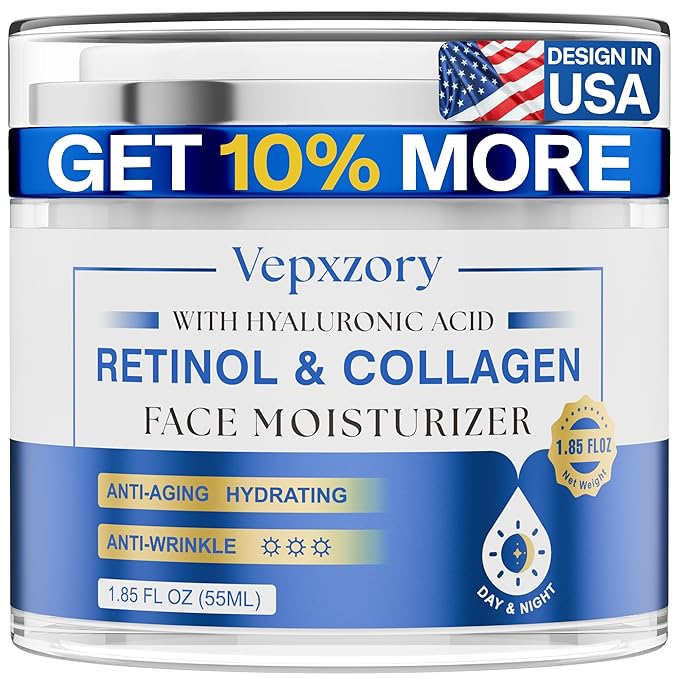 Face Moisturizer Retinol Cream For Face, Collagen Anti Aging Face Cream, Day-Night Neck Cream With Hyaluronic Acid, Wrinkle Cream For Women & Men Reduces Wrinkles, Dryness, 1.85 Fl. Oz-Velvo Beauty