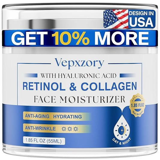 Face Moisturizer Retinol Cream For Face, Collagen Anti Aging Face Cream, Day-Night Neck Cream With Hyaluronic Acid, Wrinkle Cream For Women & Men Reduces Wrinkles, Dryness, 1.85 Fl. Oz-Velvo Beauty