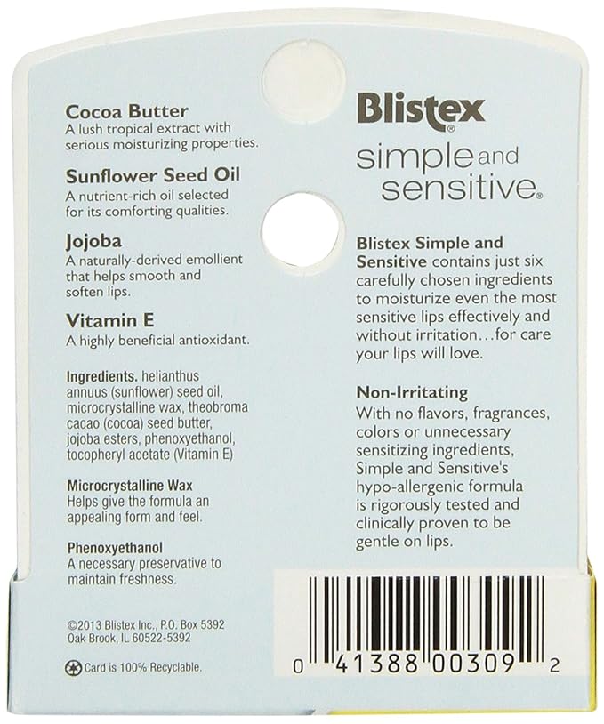 Blistex Moisturizers, Simple and Sensitive, Unflavored, 0.15 Oz (Pack of 24)-Velvo Beauty